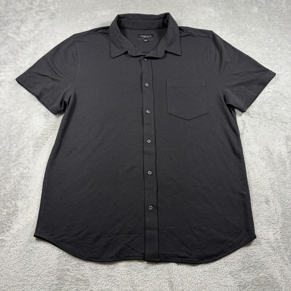Unbound Merino Shirt Mens XXL Black Merino Wool Blend Short Sleeve Button Down